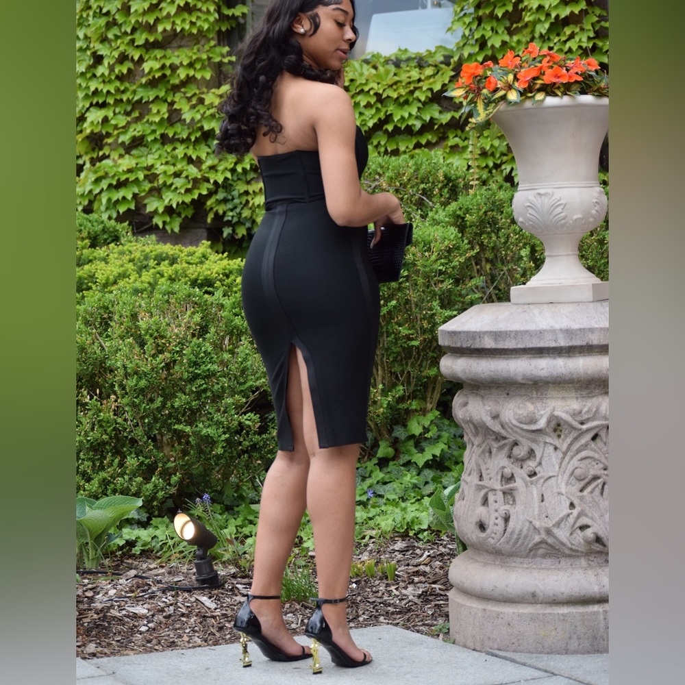 BOOHOO Black Corset Midi Dress
